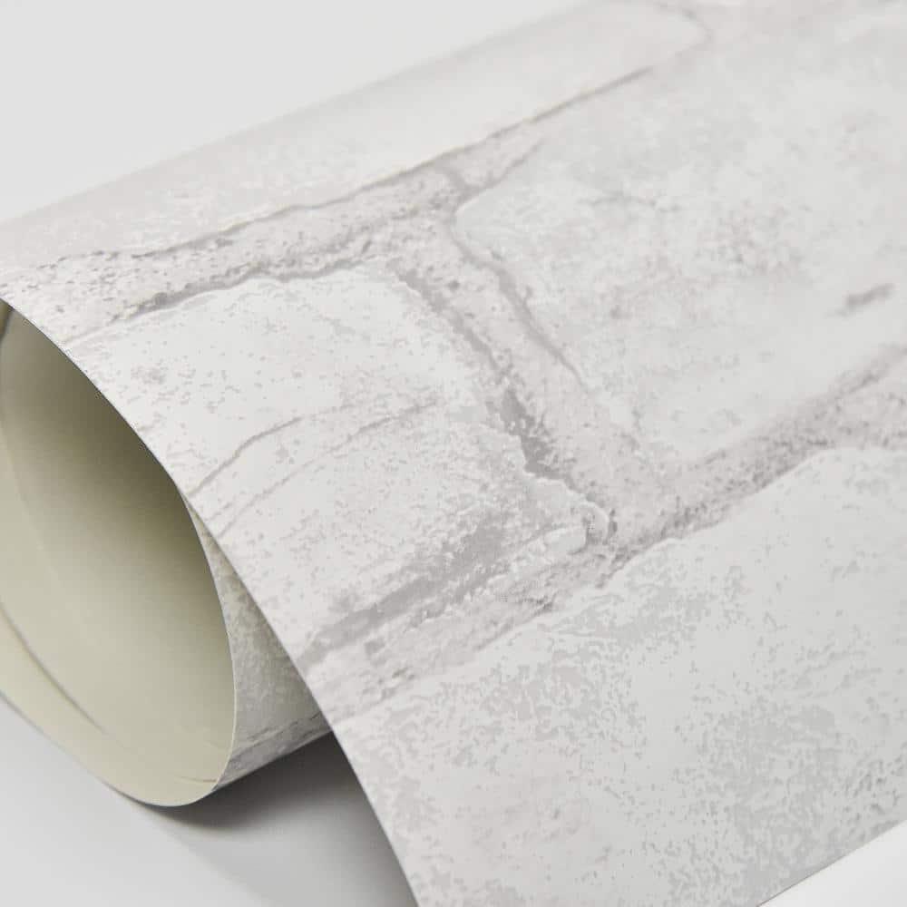 NuWallpaper Loft White Brick Raised Ink Vinyl Peel And Stick Wallpaper, 216-in by 20.5-in, 30.75 sq. ft.