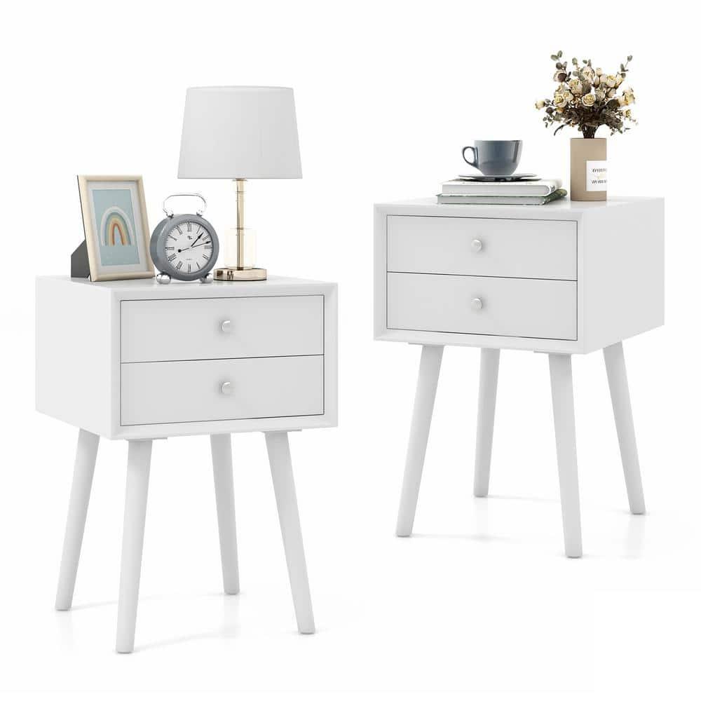 Costway End Table W/Drawers and Storage Wooden Mid-Century Accent Side Table Multipurpose for Bedroom Living Room Home Furniture Nightstand-White