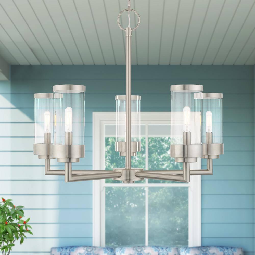 Taylen 5 - Light Stainless Steel Cylinder Chandelier