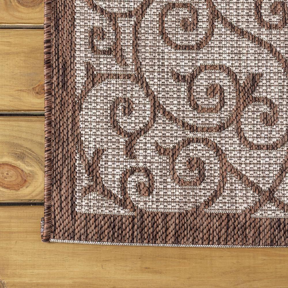 5' Round Madrid Vintage Filigree Textured Weave Indoor/Outdoor Area Rug, Taupe/Espresso - JONATHAN Y