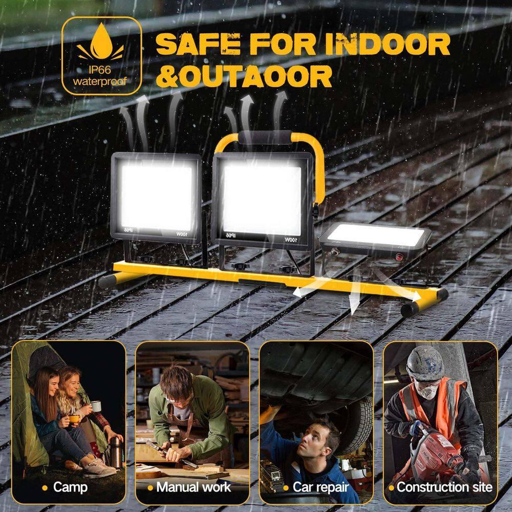 21000 Lumen Work Lights with Stand，3 Adjustable Head LED Work Light, with Adjustable and Foldable Tripod Stand, Waterproof Lamp with Individual Switch with 6500 Kelvin Color Temperature