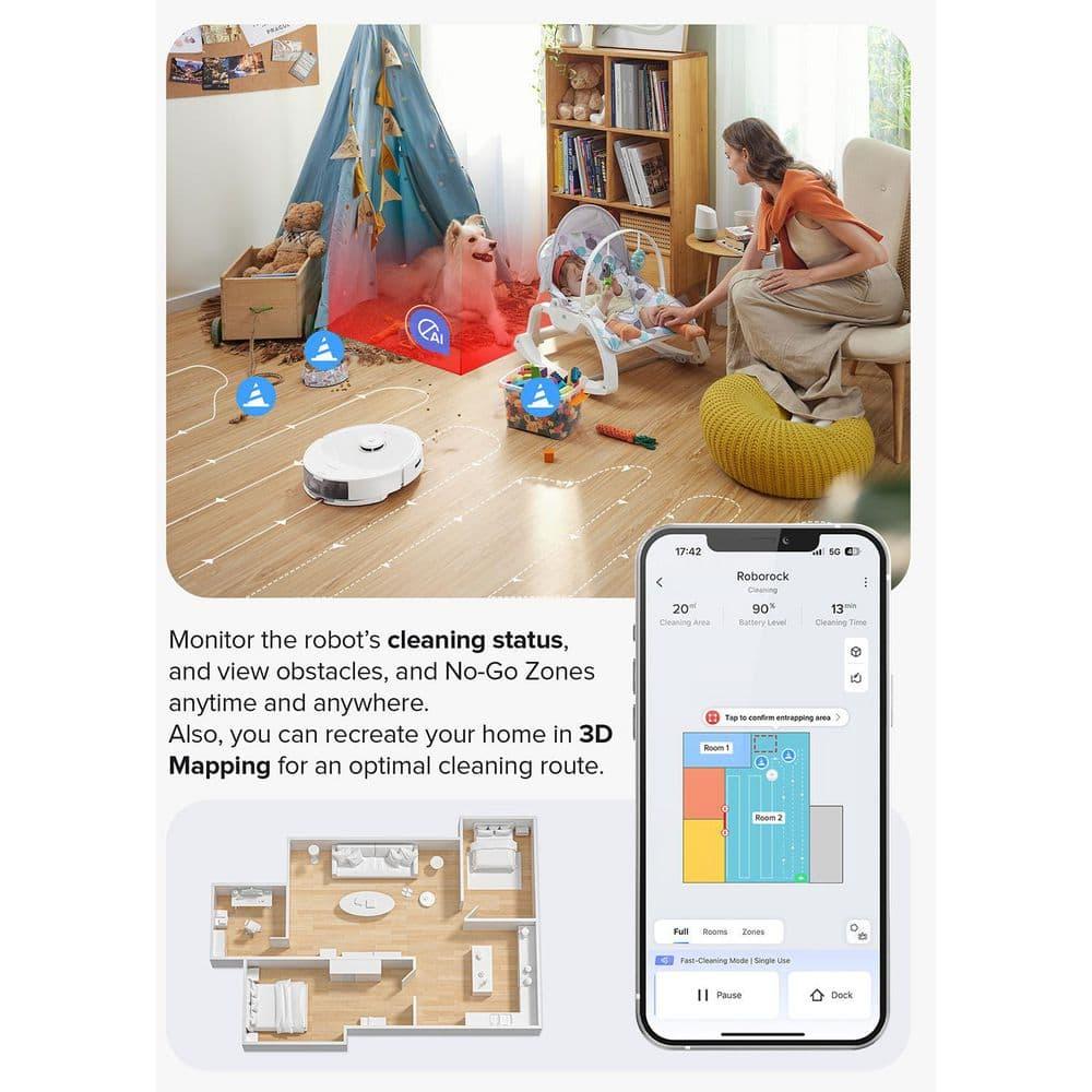 Q8 Max Robotic Vacuum White: Roborock, Cordless, Smart Mapping, App Controlled, Tangle-Free, Multi-Surface, 1-Year Warranty