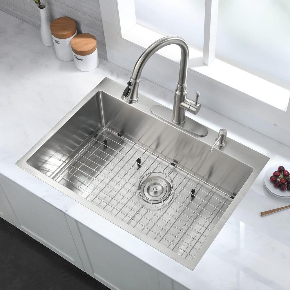 30" x 22" Stainless Steel Single Bowl Drop-in Kitchen Sink with Accessories - 30 x 22