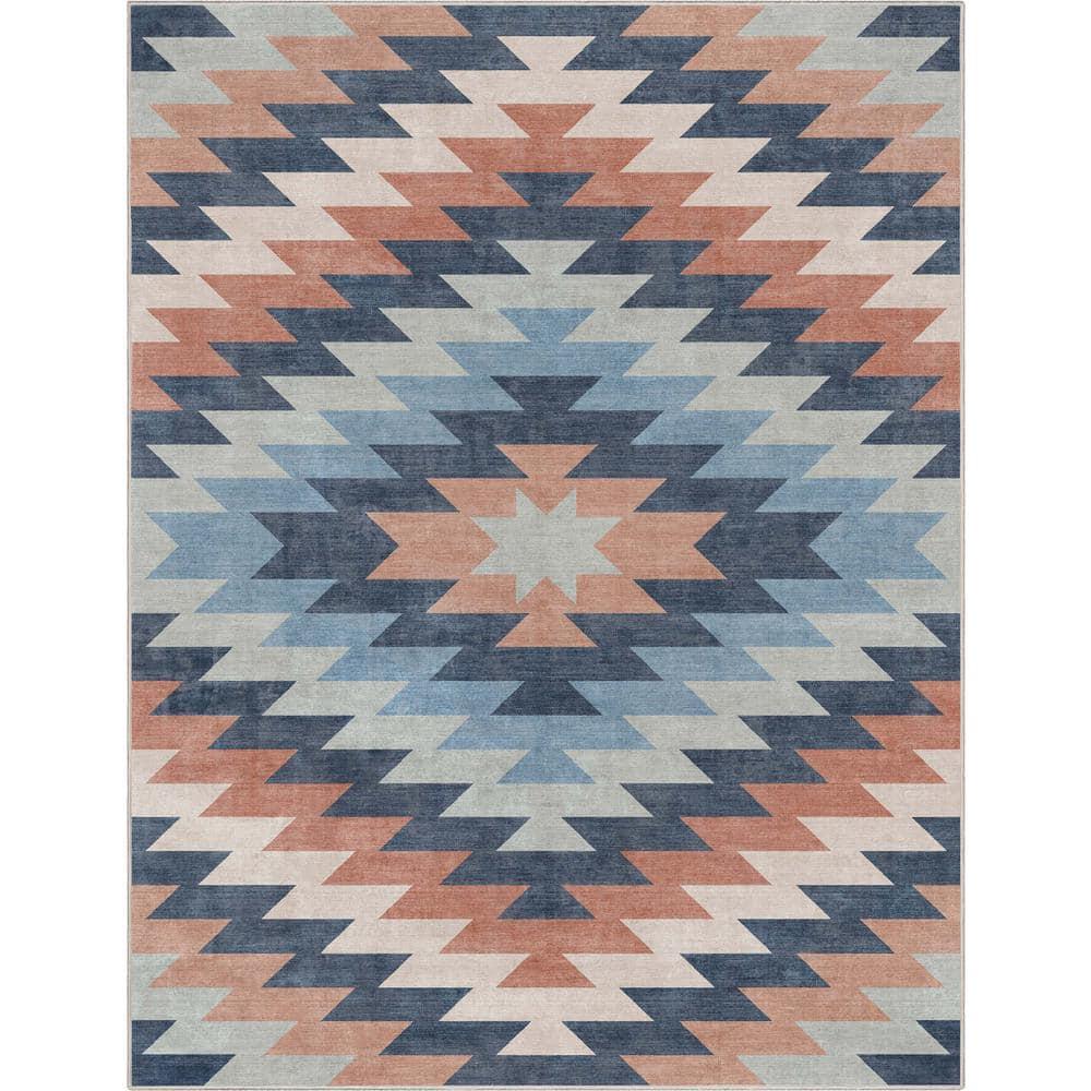 Kehr Albuquerque Southwestern Flatweave Blue Area Rug