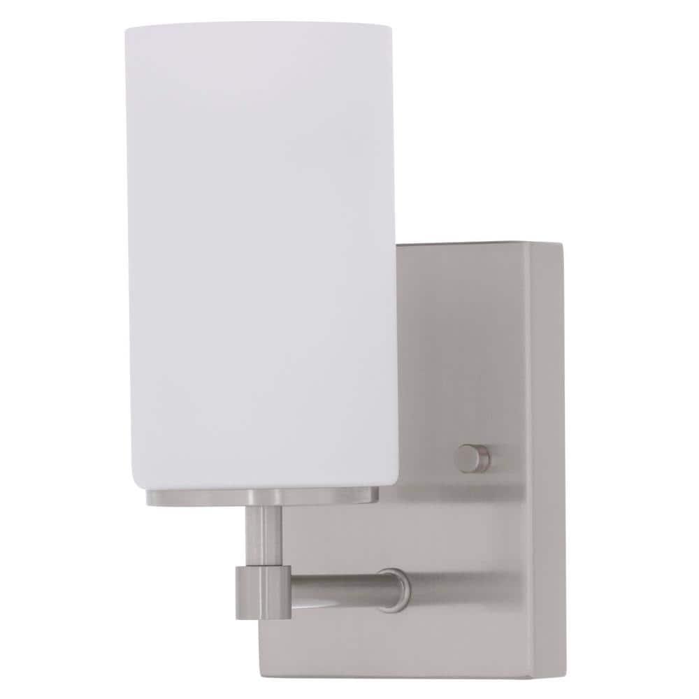 Alturas 4.375 in. Brushed Nickel Modern Contemporary Wall Sconce Vanity Light with Satin Etched Glass Shade