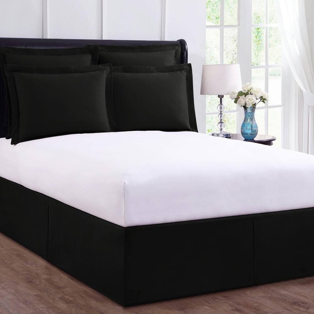 Bed Maker's Wrap-Around Hassle Free, Never Lift Your Mattress Tailored Bed Skirt, 14" Drop Length, King, Black