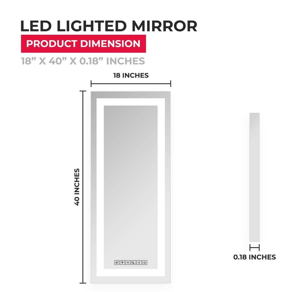 18"x40" LED Dimmable Bathroom Mirror Rectangle LED Lighted Wall Mounted Mirror for Vanity Room with Touch Button and Anti-Fog Function by Fab Glass and Mirror