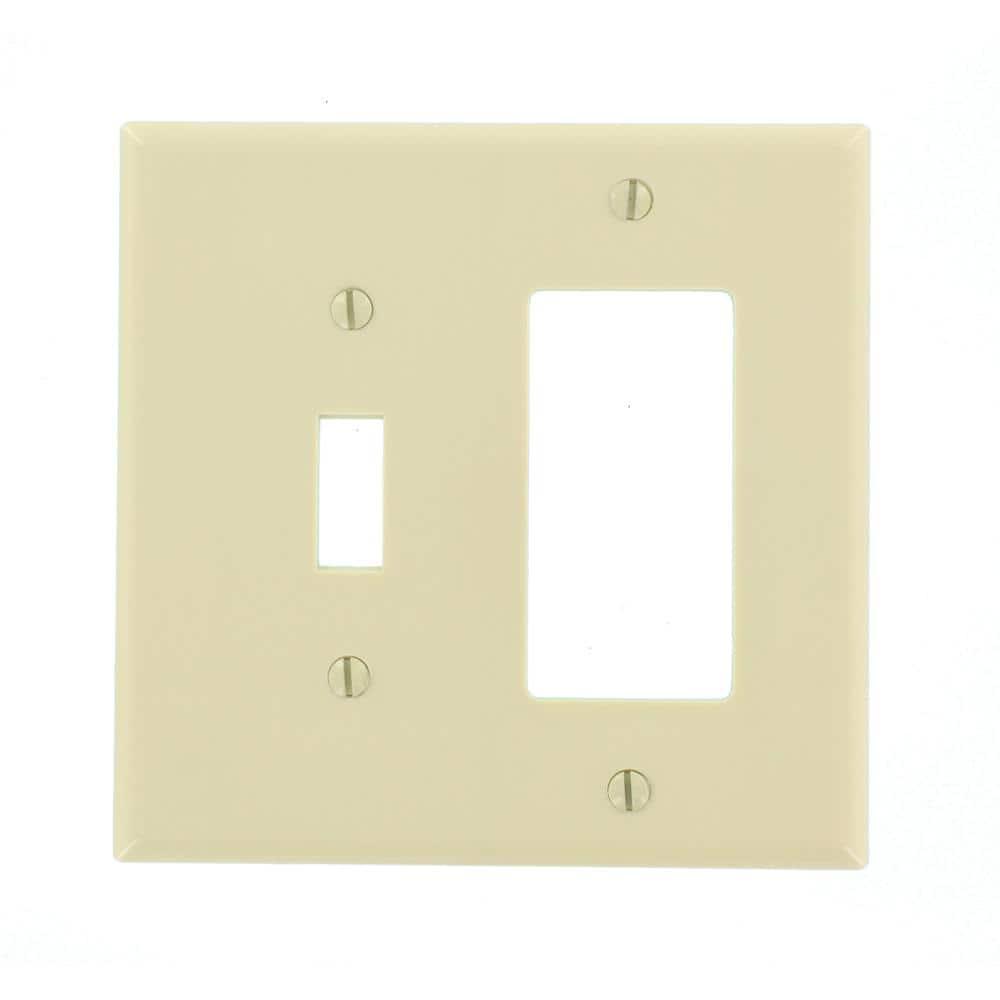 Leviton 80605-I Ivory Midway Two Gang Combination Toggle Switch Decora Wall Plate