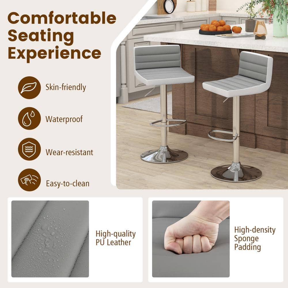 Costway Set of 2 Bar Stools Adjustable Barstool PU Leather Swivel Pub Chairs Armless