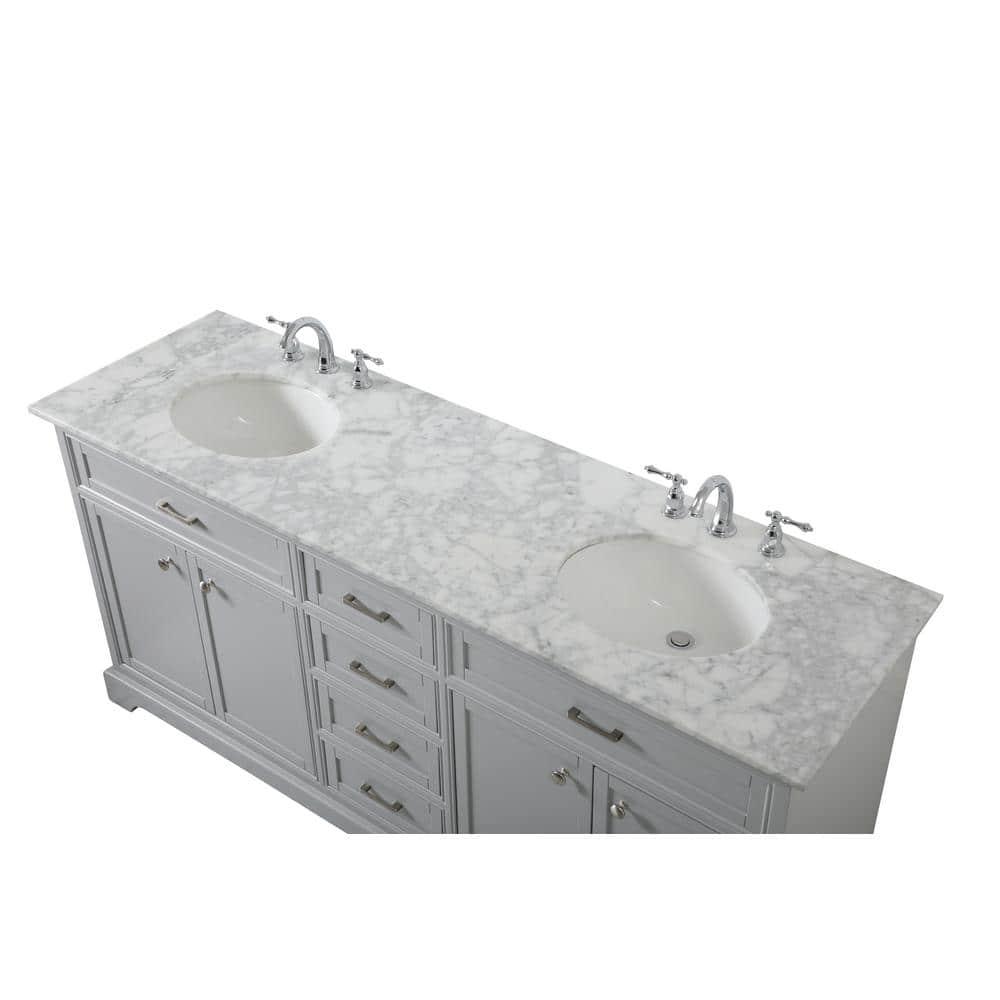 Elegant Decor Americana 72" Metal MDF Marble Double Bathroom Vanity in Gray