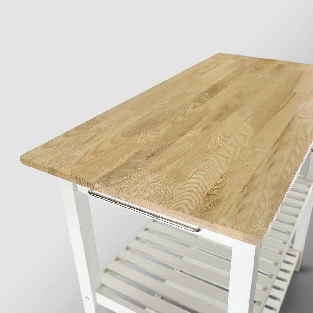 Casual Home Kitchen Island Bar Station with Hardwood Counter and Storage, White
