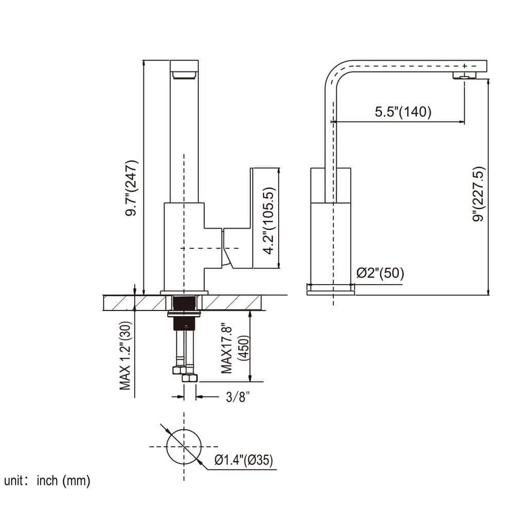 Single Handle Deck Mount Stainless Steel Bar Faucet with Hot & Cold Dual Modes in Brushed Nickel Finish