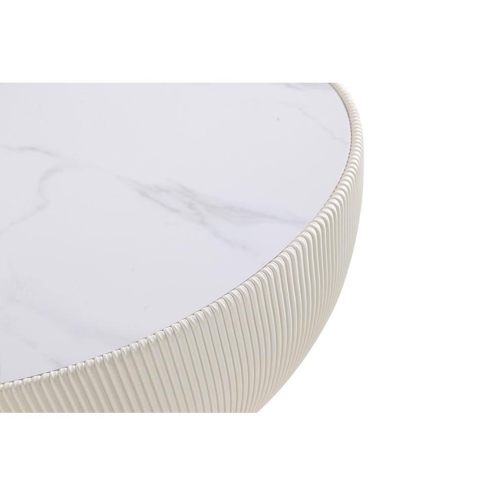 Manhattan Comfort 2pc Anderson Leatherette Upholstered Coffee Table and End Table with Metal Top Set Cream: Gold Finish, No Assembly Required