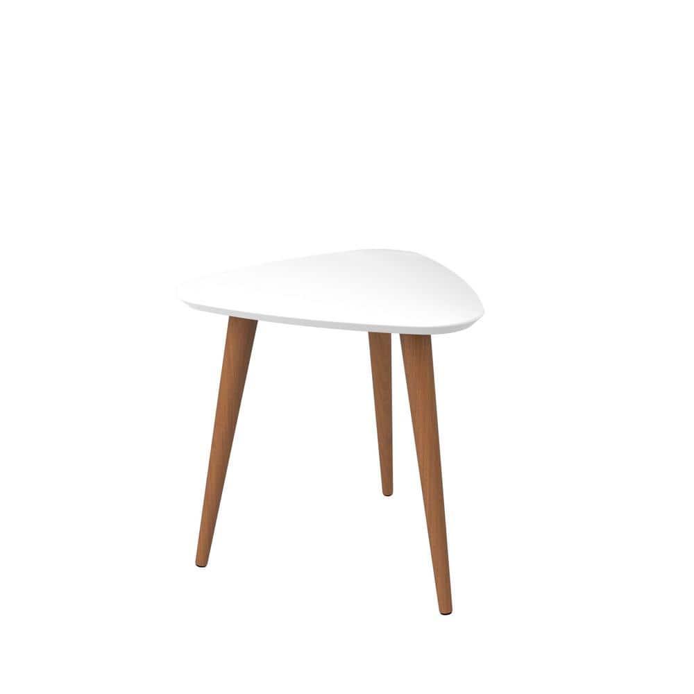 19.68" Utopia High Triangle End Table with Splayed Wooden Legs Gloss White - Manhattan Comfort: Mid-Century Modern, MDF Construction