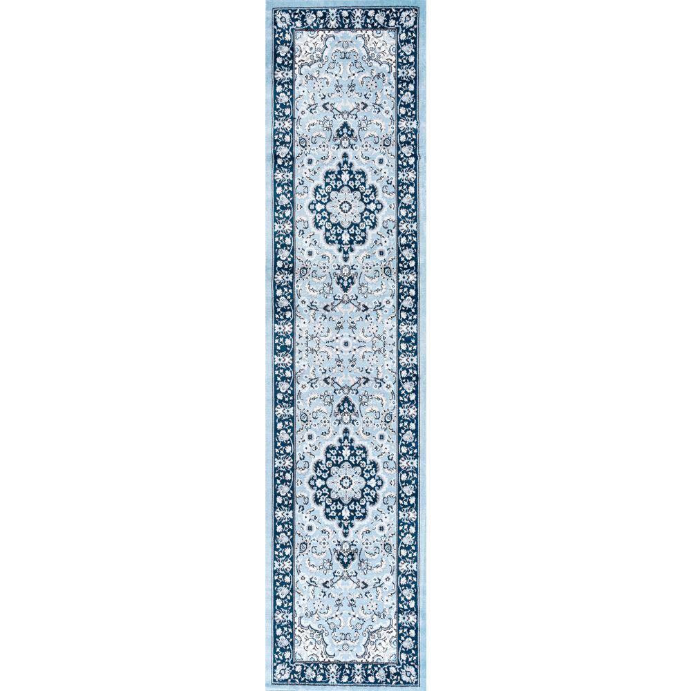 2'x 8' Palmette Modern Persian Floral Runner Rug, Navy/Blue - JONATHAN Y