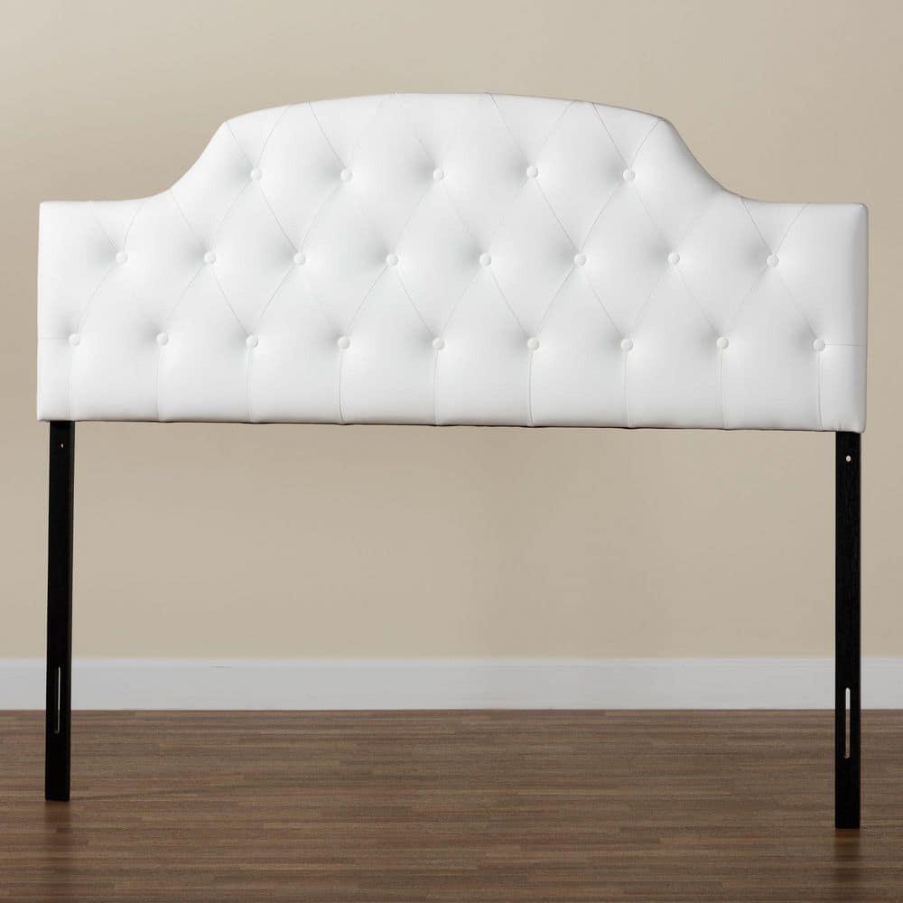 Queen Morris Modern And Contemporary Faux Leather Upholstered Button-Tufted Scalloped Headboard White - Baxton Studio: Curved, Adjustable