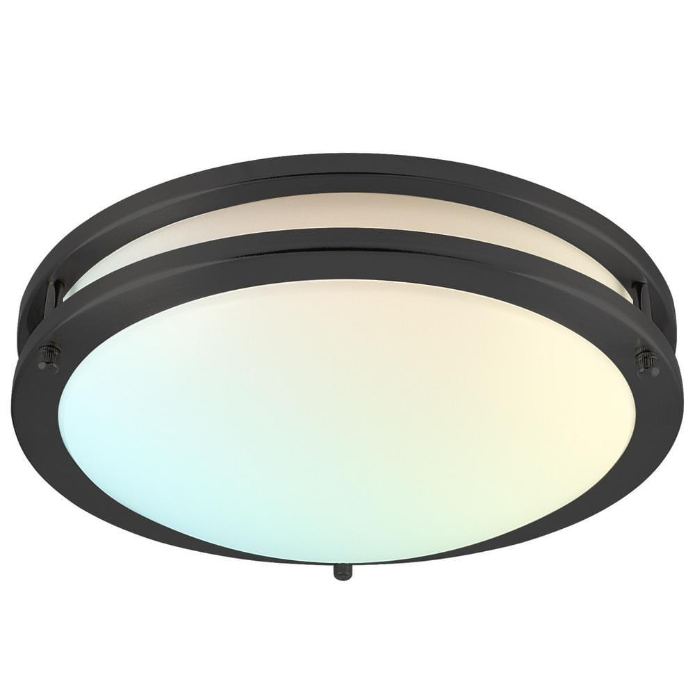 Luxrite 12 inch LED Flush Mount Ceiling Light, 5 Color Selectable 2700K-5000K, Dimmable, 14W, 1120 Lumens, ETL Listed, Matte Black
