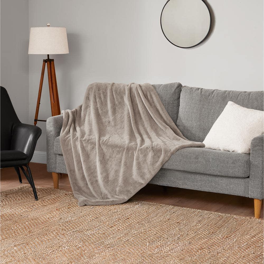 Lucky Brand Reversible Solid Rabbit Mink Faux Fur Luxurious & Soft Thow Blankets - 50" x 70"