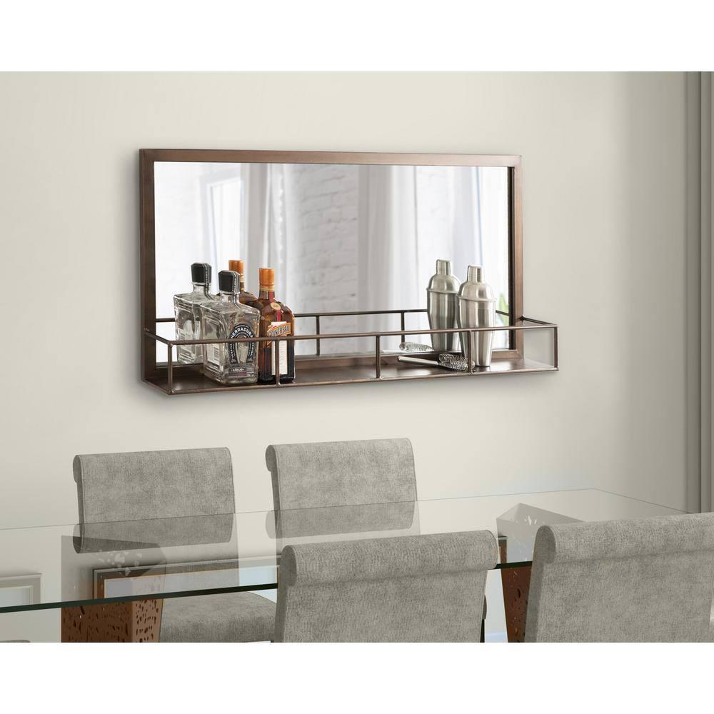Kate and Laurel Jackson Metal Frame Mirror with Shelf, Bronze 18x40