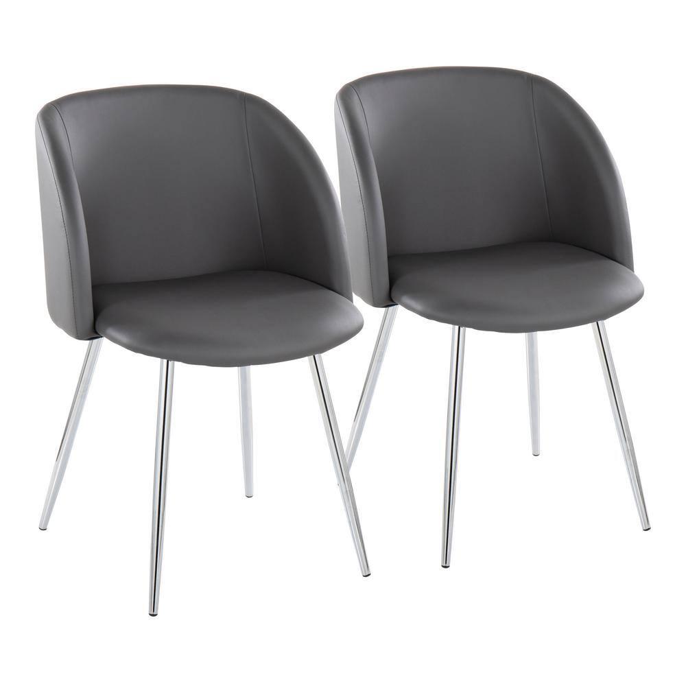 LumiSource Set of 2 Fran Dining Chairs Chrome/Gray: Upholstered, Metal Frame, Contemporary Style