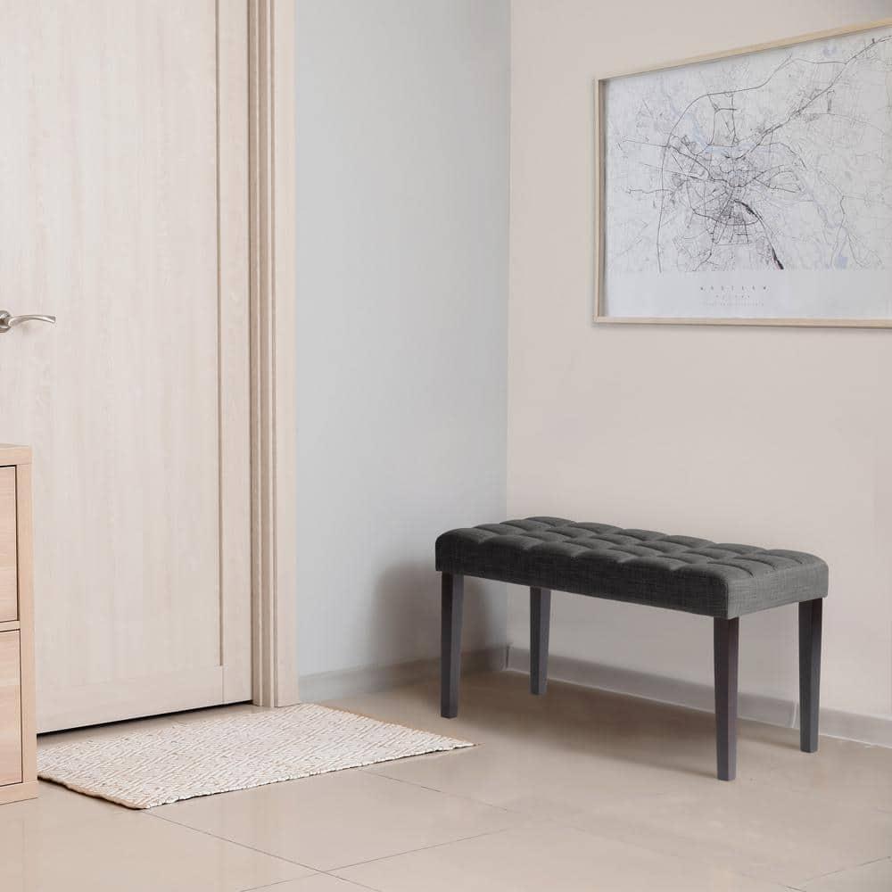 California Fabric Tufted Bench Dark Gray - CorLiving: Entryway, Living Room, Foam Padded, Wood Legs
