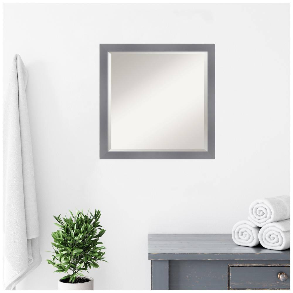 Edwin Grey 22.5 in. x 22.5 in. Beveled Casual Square Wood Framed Bathroom Wall Mirror in Gray