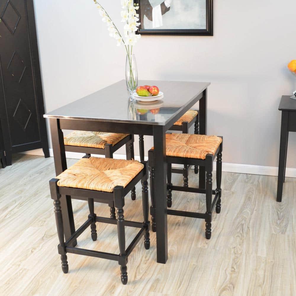 Carolina Living Cooper Stainless Steel Top Bar Table Wood/Black: High Bar Height, Kitchen Functionality