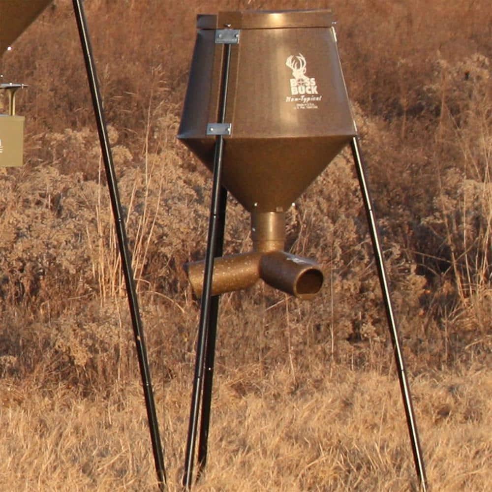 Boss Buck 200 Pound Capacity Gravity Fed Tripod, Corn and Protein Pellet Feeder with 3 Way Adjustable Flow Control for Wildlife, Game, & Deer (2 Pack)