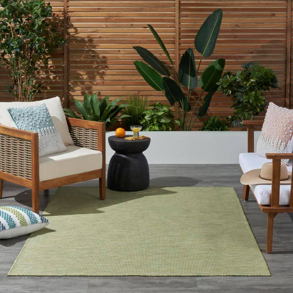 Nourison Positano Solid Flatweave Low Pile Indoor Outdoor Area Rug Green 7' x 10'