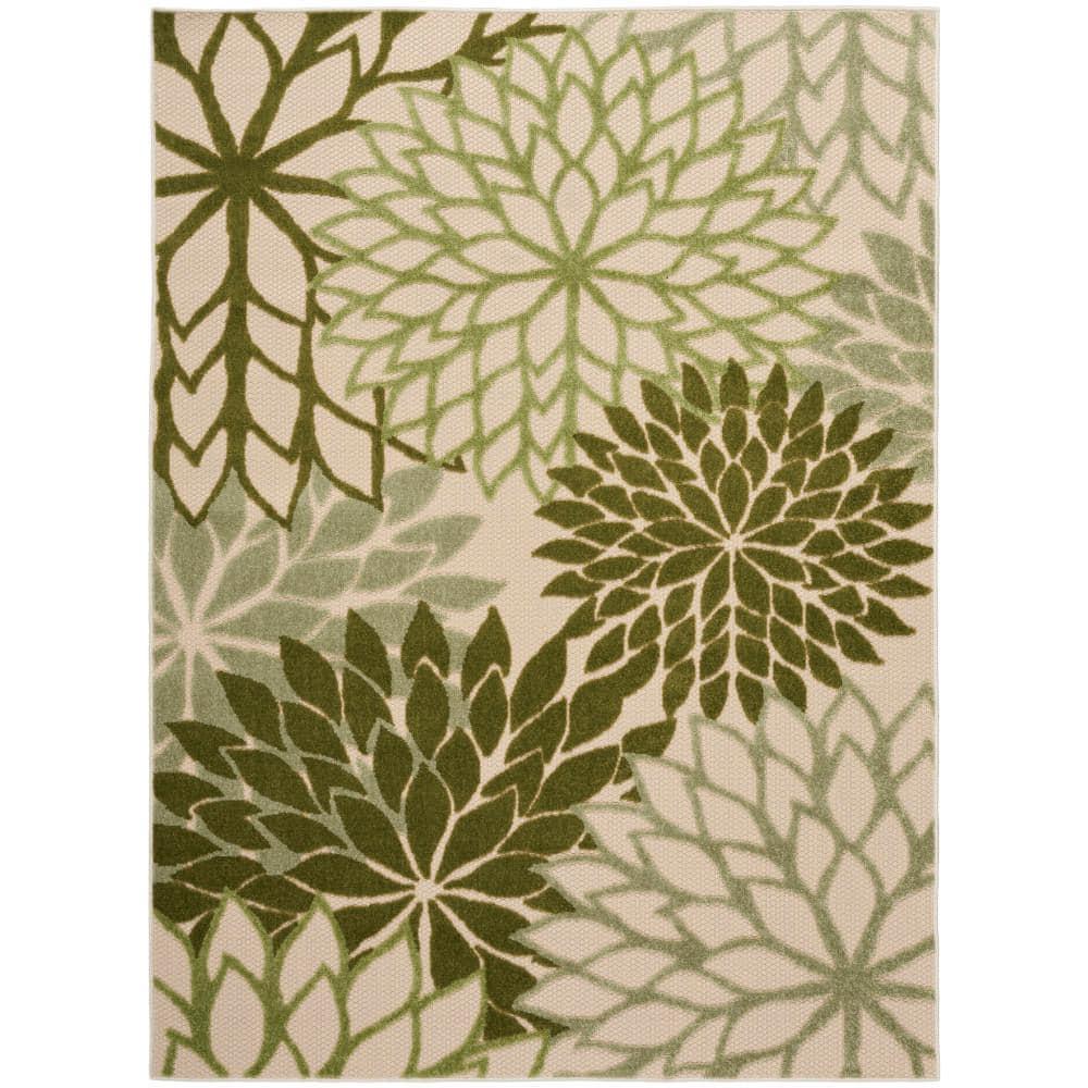 Nourison Aloha Floral Bloom Flatweave High-Low Indoor Outdoor Area Rug Ivory Green 3'6" x 5'6"