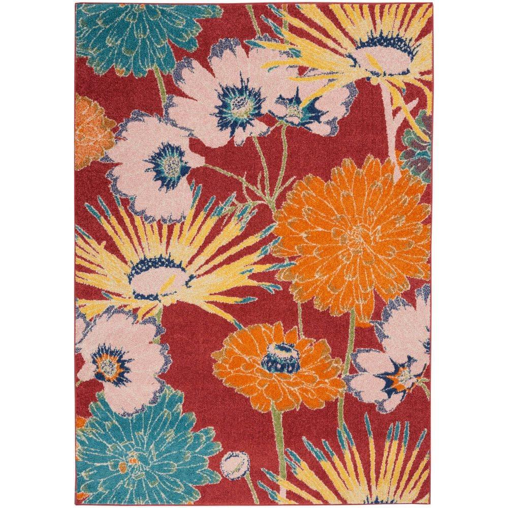 Nourison Allur Oversized Flowers Indoor Area Rug Red Multicolor 5'3" x 7'3"