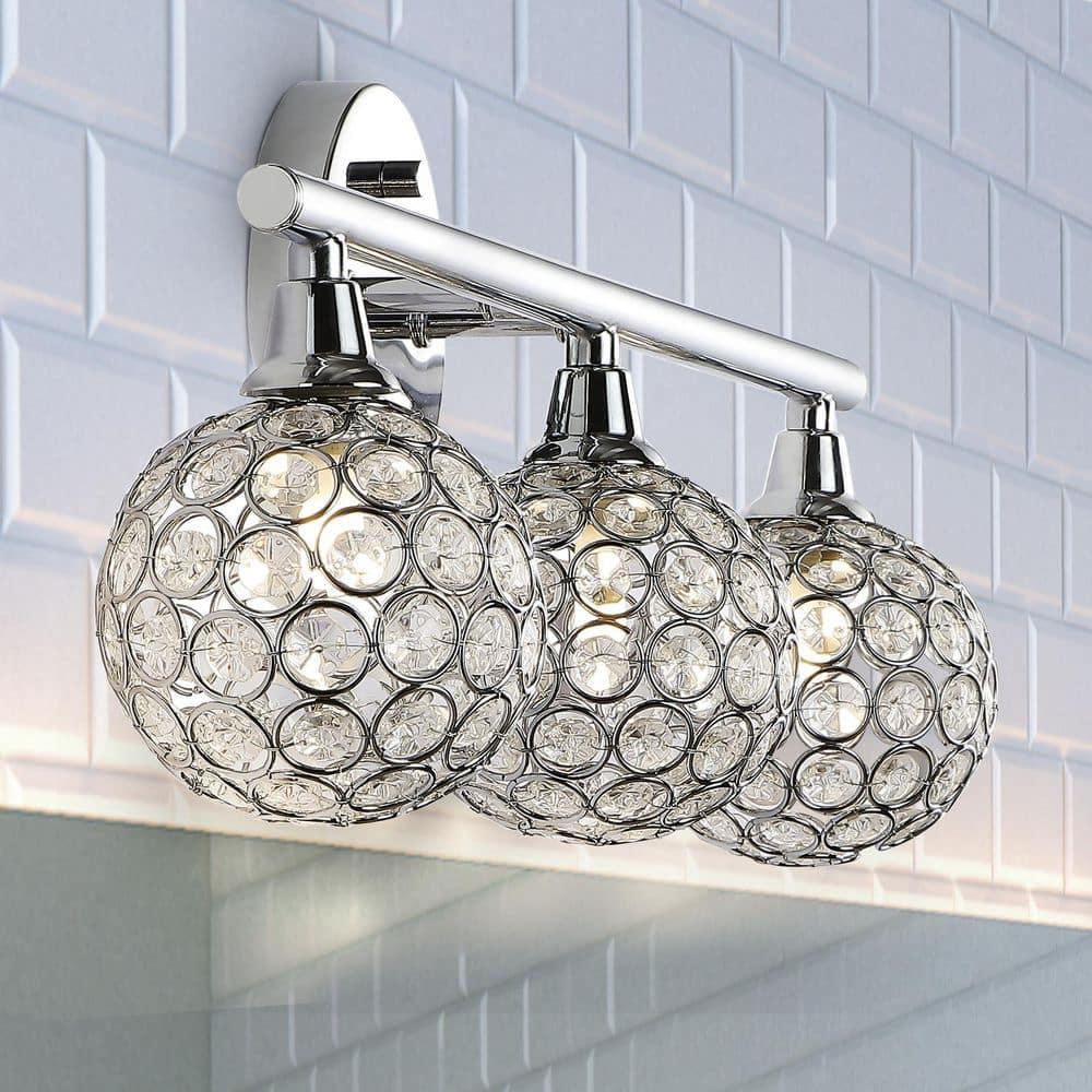 JONATHAN Y Maeve 23" 3-Light Iron/Glass Contemporary Glam LED Vanity Light, Chrome