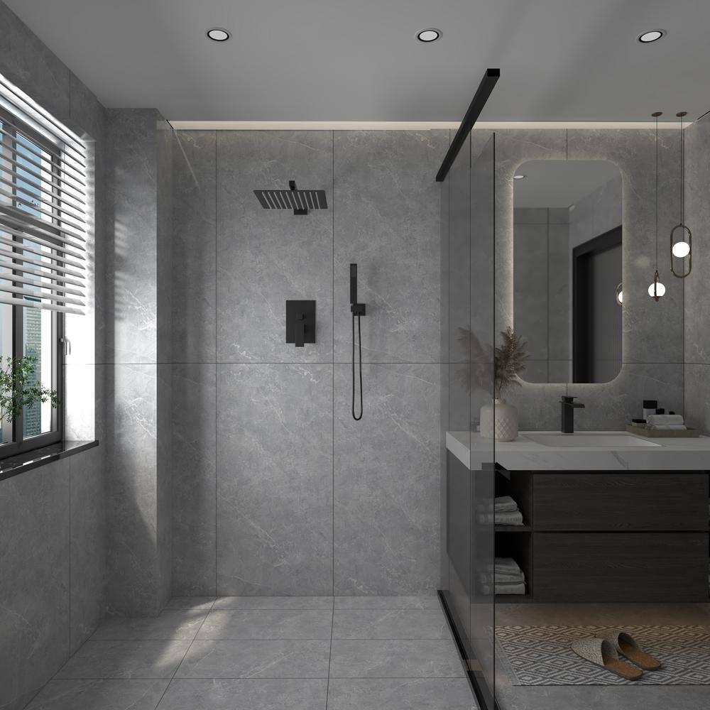 Single Handle 2-Spray Square High Pressure Shower Faucet with 16" Shower Head