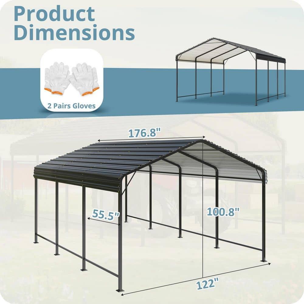 Carport 12x20 FT Metal Carport with Enhanced Base Outdoor Heavy Duty Garage Galvanized Car Shelter for Pickup, Boat, Car and Tractors