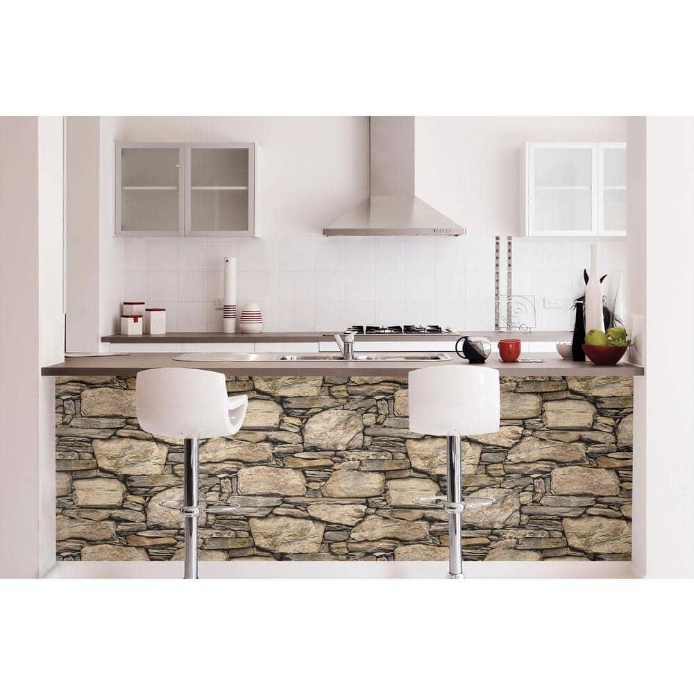 NuWallpaper Hadrian Stone Wall Vinyl Peel And Stick Wallpaper, 216-in by 20.5-in, 30.75 sq. ft.