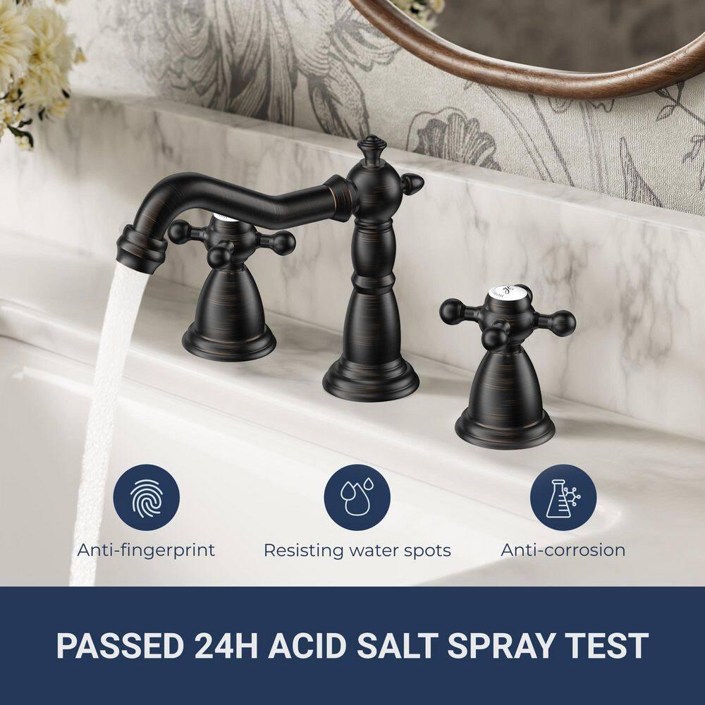 FORIOUS Vintage 3 Hole Bathroom Faucets Oil Rubbed Bronze, 2 Handle 8 Inch Widespread Antique Faucet for Bathroom Vanity RV Farmhosue Sink with Metal Pop Up Drain and Supply Lines