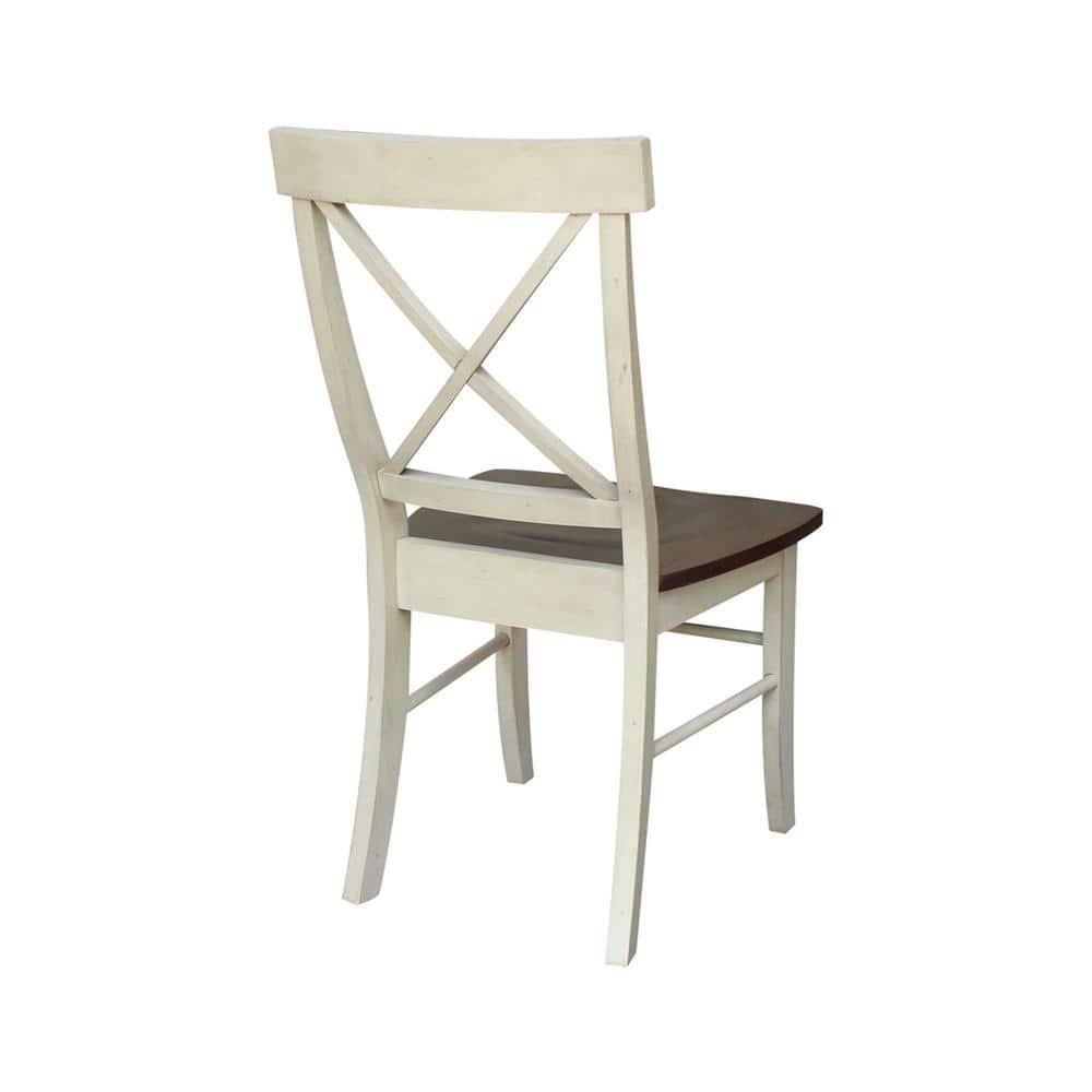 Set of 2 X Back Chairs with Solid Wood Seats Antiqued Almond/Espresso - International Concepts: Hardwood High Back Dining Furniture