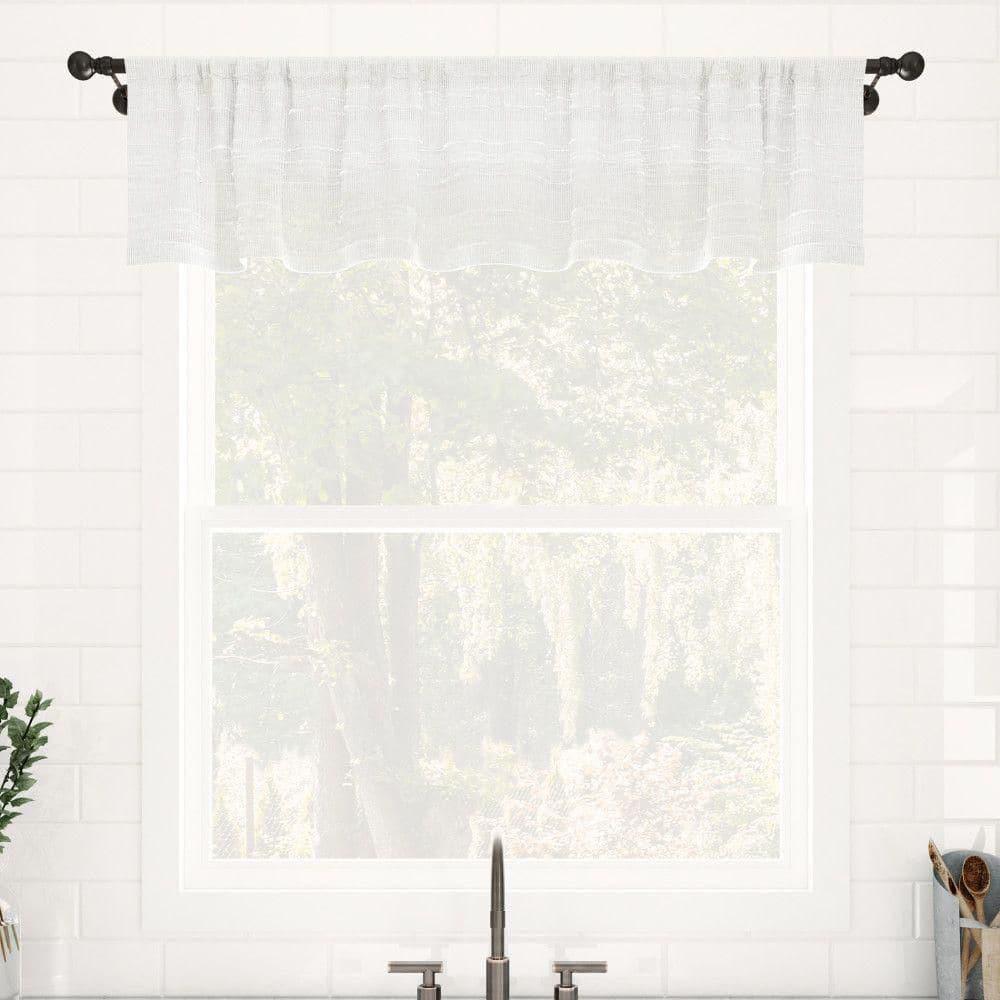Clean Window Aya Textured Slub Stripe Linen Blend Sheer Rod Pocket Kitchen Curtain Valance