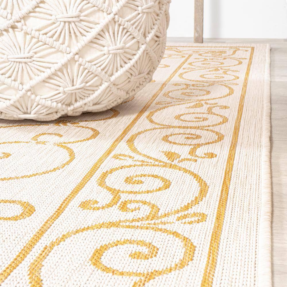 5' x 8' Charleston Vintage Filigree Textured Weave Indoor/Outdoor Area Rug, Cream/Yellow - JONATHAN Y