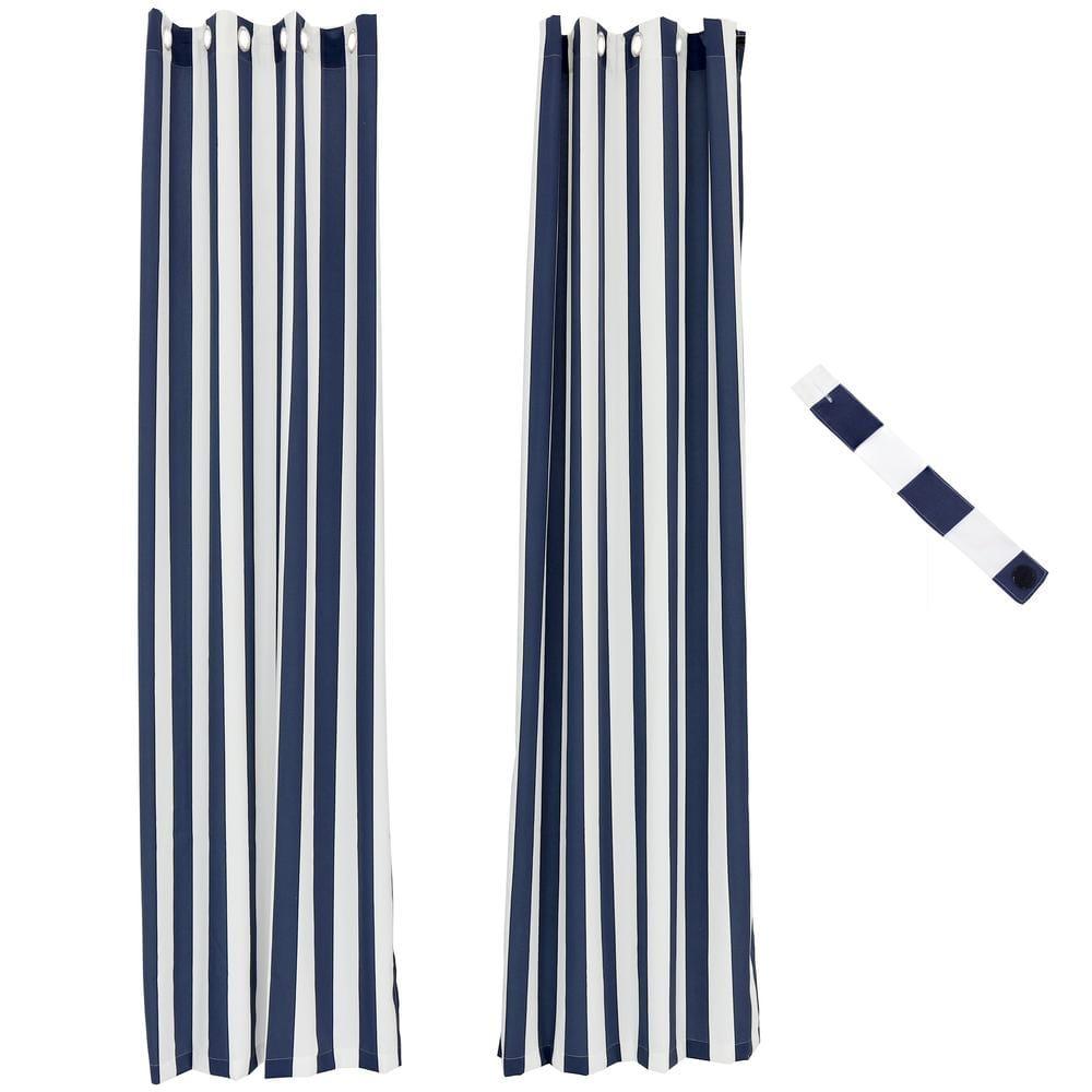 Sunnydaze Modern 2-Piece Blue and White Stripe Light-Filtering Curtain Set