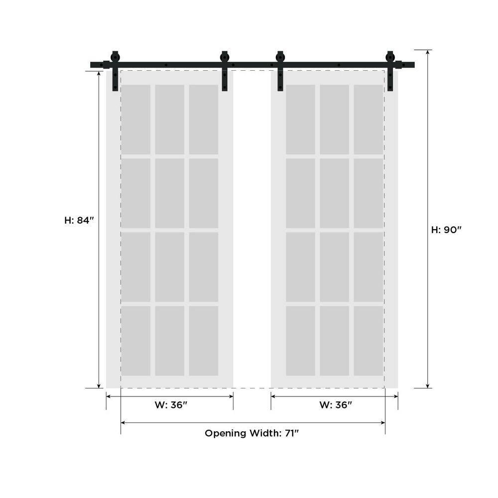 Sturdy Double Barn Door with Frosted Glass | Veregio 7288 Matte Grey | 13FT Rail Hangers Heavy Set | Solid Panel Interior Doors-72" x 84" (2* 36x84)-Silver Rail