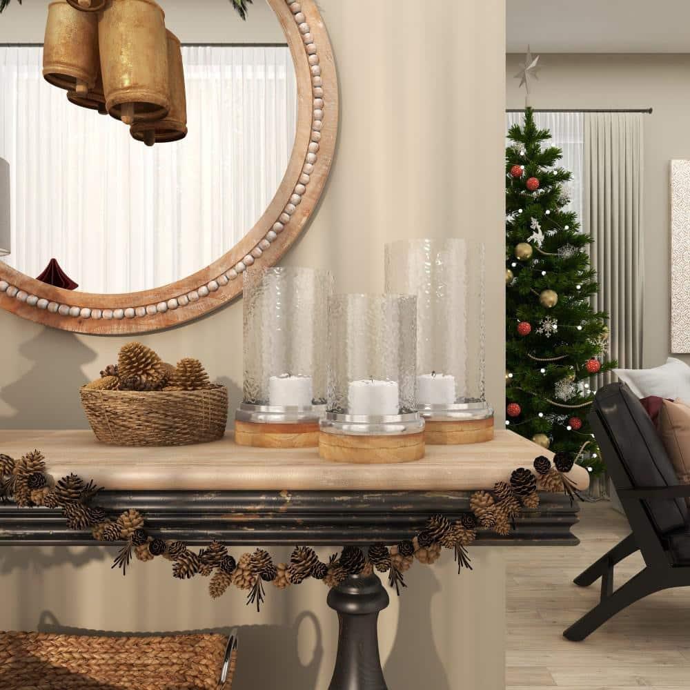 Set of 3 Mango Wood and Aluminum Candle Holders - Olivia & May