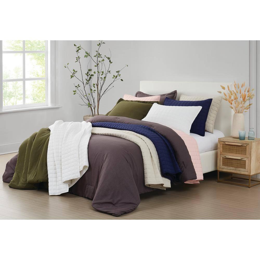 Brooklyn Loom 3pc Full/Queen Flax Linen Quilt Set Navy Blue