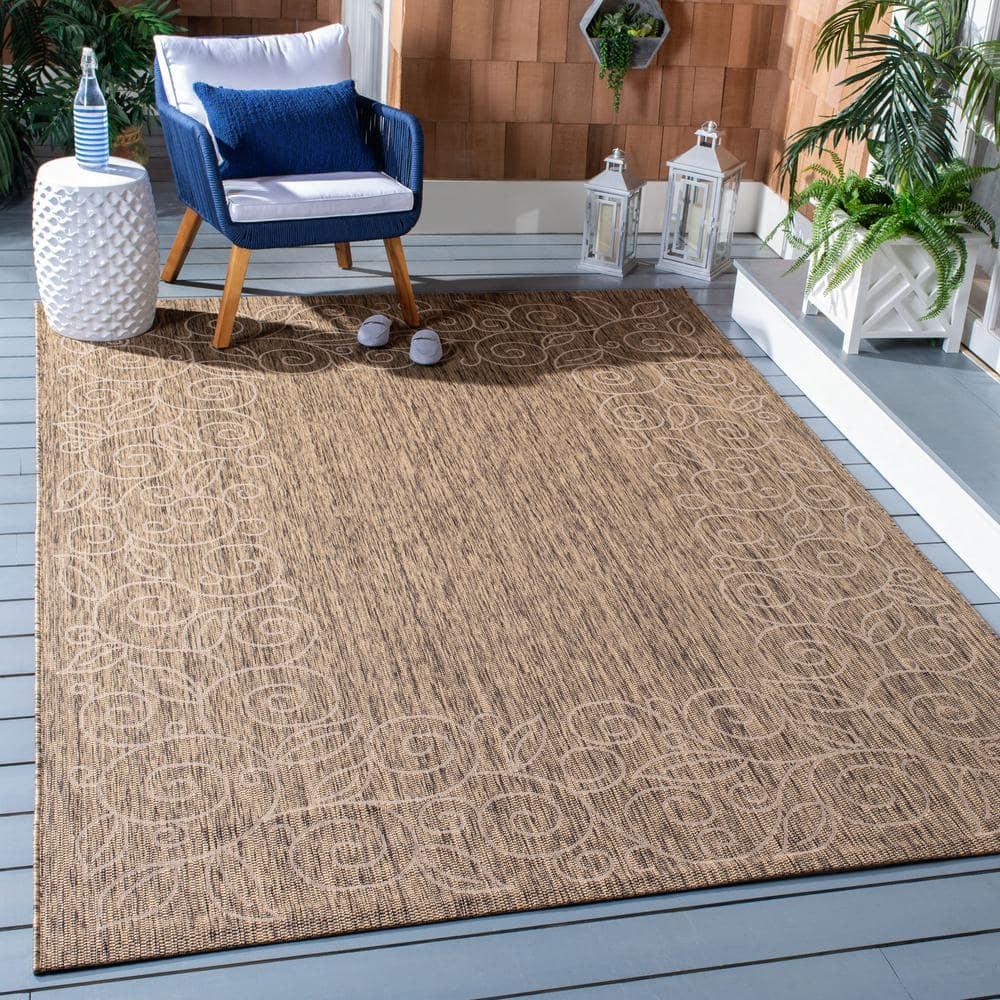 SAFAVIEH Courtyard Chole Bordered Indoor/Outdoor Area Rug, Dark Beige/Beige, 2'7" x 5'