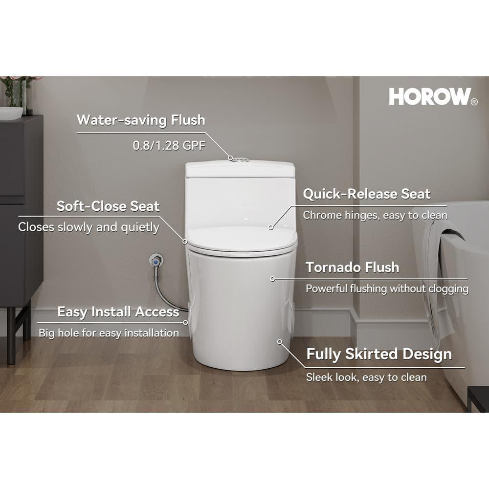 Greta Tornado Powerful Flush One-Piece Toilet, 1.28 GPF Elongated Floor Mounted