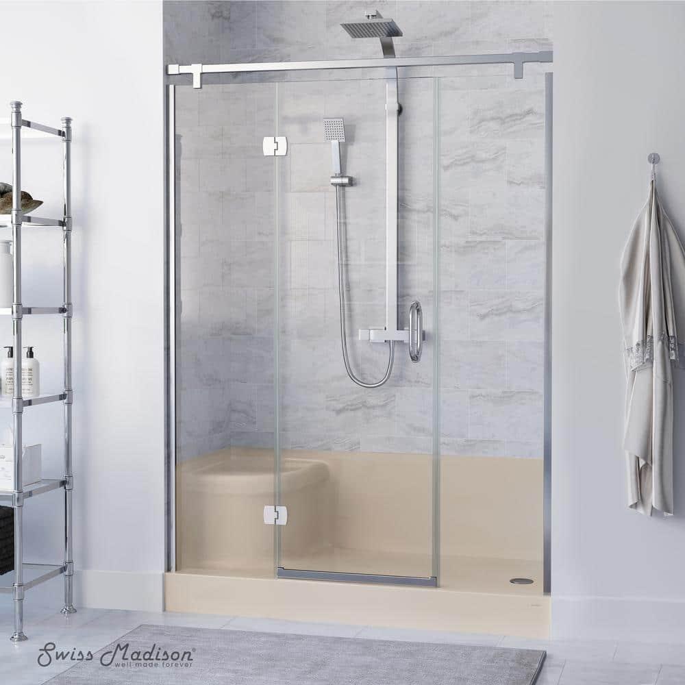 Swiss Madison Aquatique 60" x 32" Single Threshold Shower Base With Right Hand Drain and Integral Left Hand Seat  SM-SB538BV