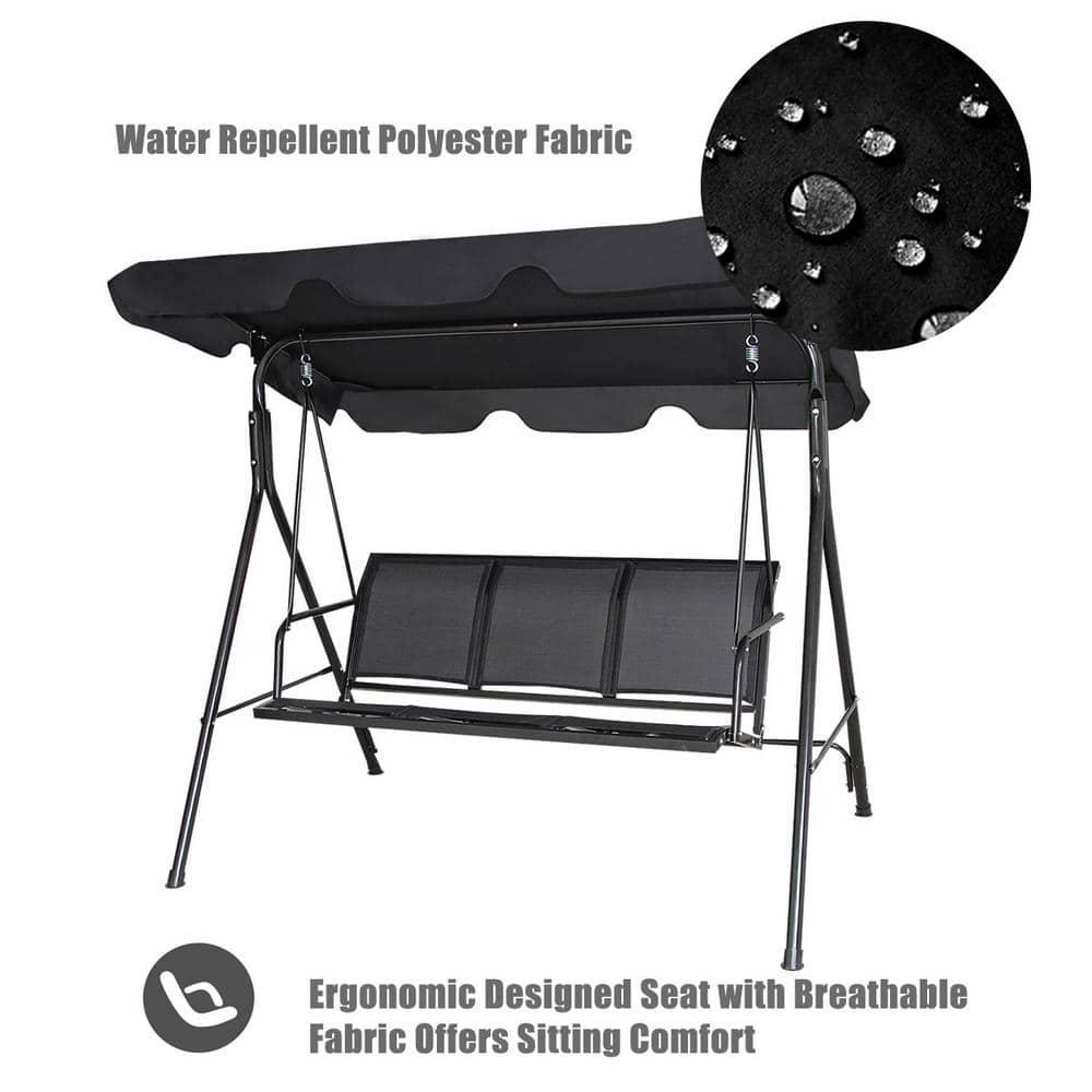Costway Outdoor Patio Swing Canopy 3 Person Canopy Swing Chair Patio Hammock Black