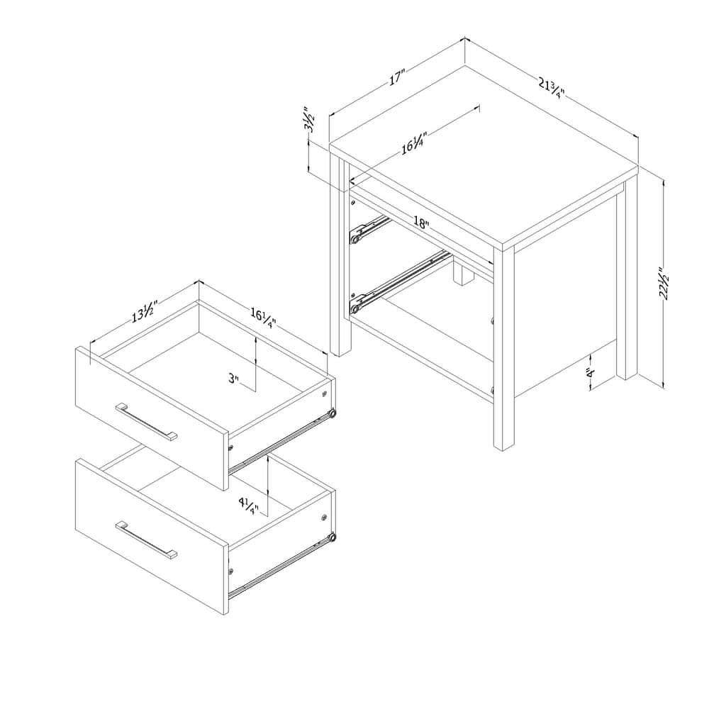 South Shore Gravity 2 Drawer Nightstand Natural Ash: Contemporary Bedside Storage, Laminate Surface