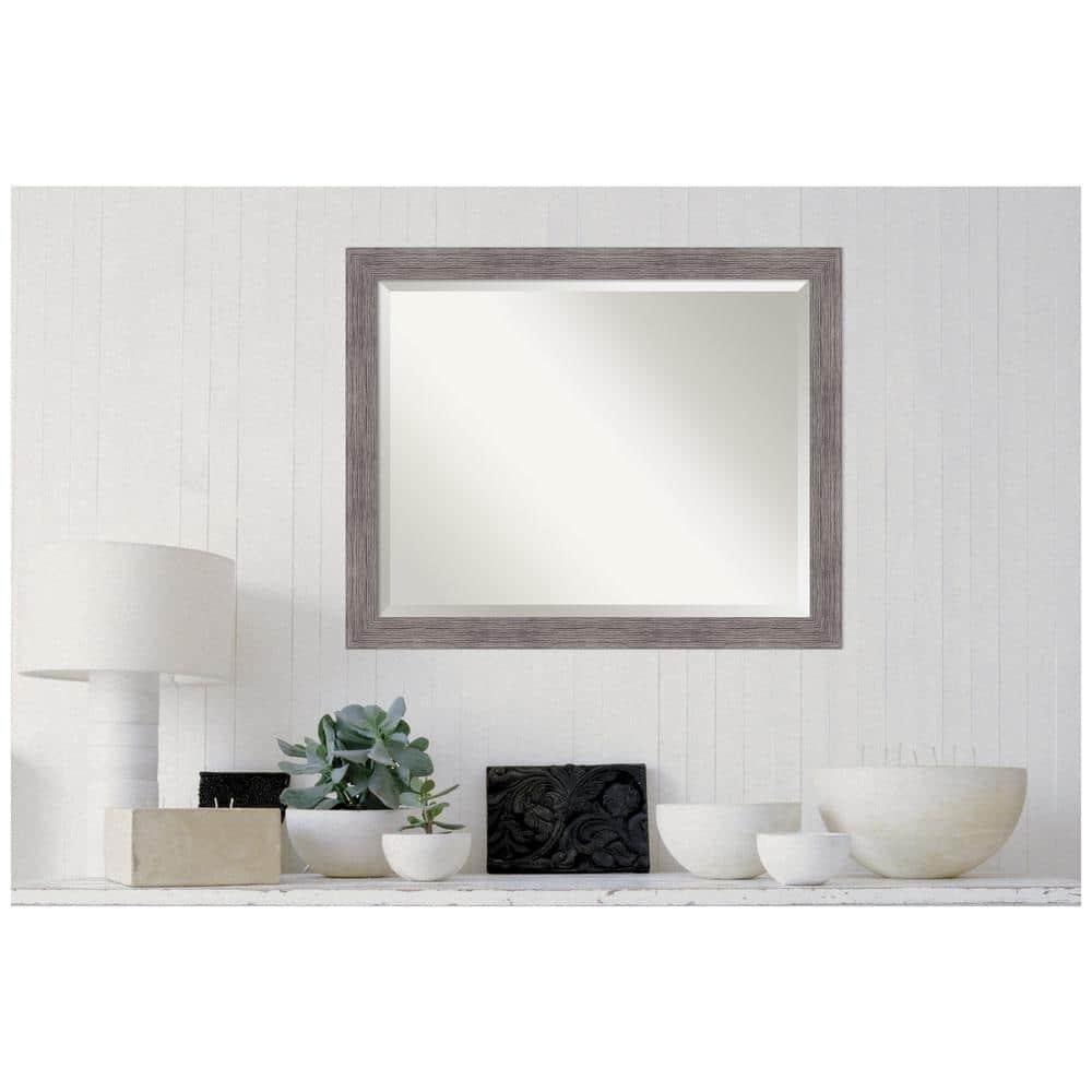 31" x 25" Pinstripe Narrow Framed Bathroom Vanity Wall Mirror Gray - Amanti Art: Beveled, Polystyrene Frame, Wall Mount