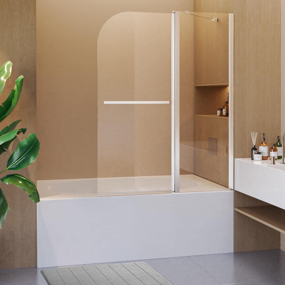43"W x 58"H Frameless Folding Pivot Bathtub Door with 6mm Thick Clear Tempered Glass Door